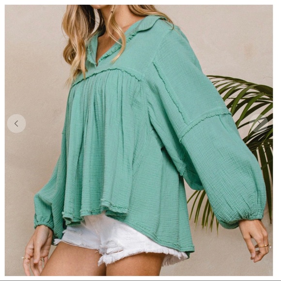 #08 Boho Chic Cotton Gauze Fabric Solid BabyDoll Top - Picture 2 of 7